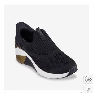 Skechers Black Knit Slip-On Wedge Sneaker with Metallic Accent
